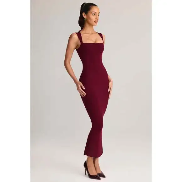 Oh Polly Modal Square-Neck Midi Dress in Wine Size MM - Picture 3 of 3